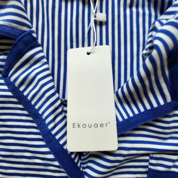 EKOUAER Blue and White Stripe Summertime Pajama Short Set - Size L - Picture 5 of 8